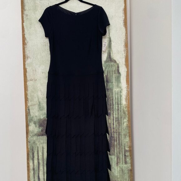 VINTAGE NEW TADASHI  Long “Little Black” Be-Ribboned Evening Dress- Size 8-10. - Picture 1 of 12